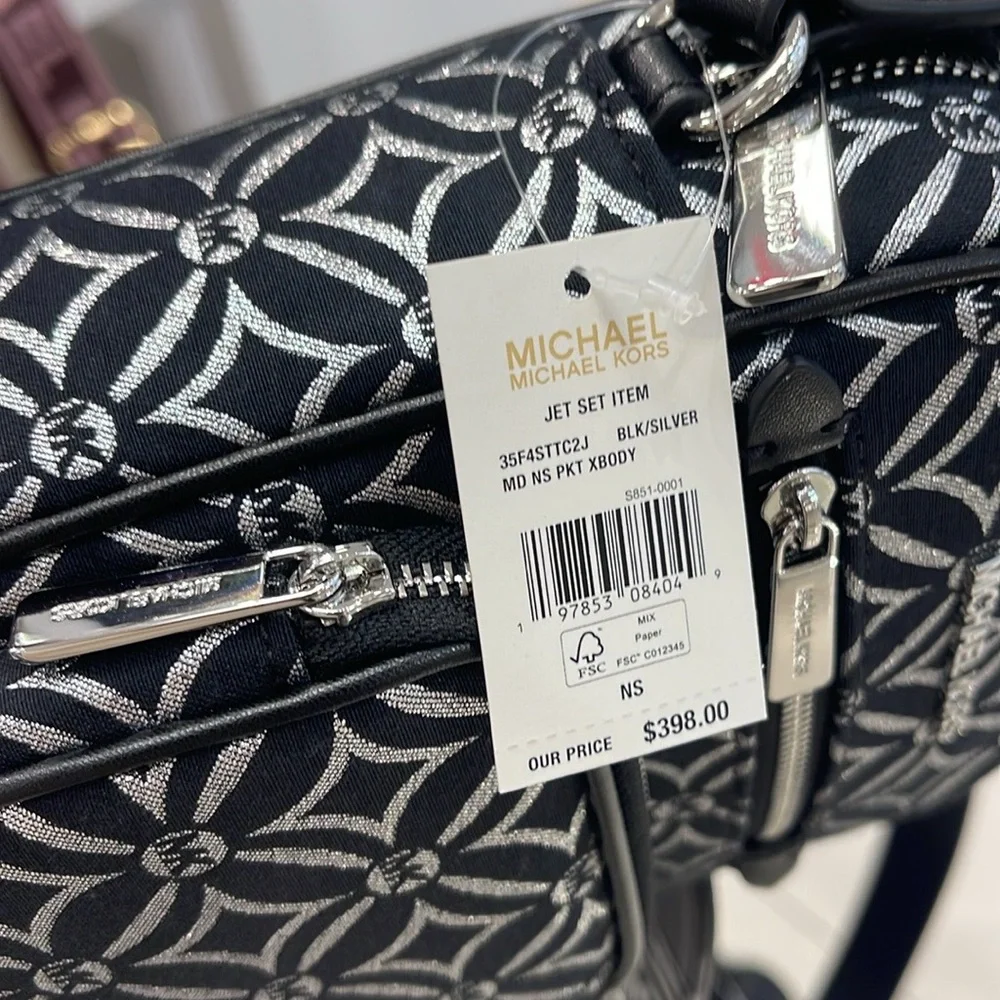 Michael Kors Jet Set Medium Signature Logo Crossbody Bag
Black /Silver Jacquard - Picture 16 of 16